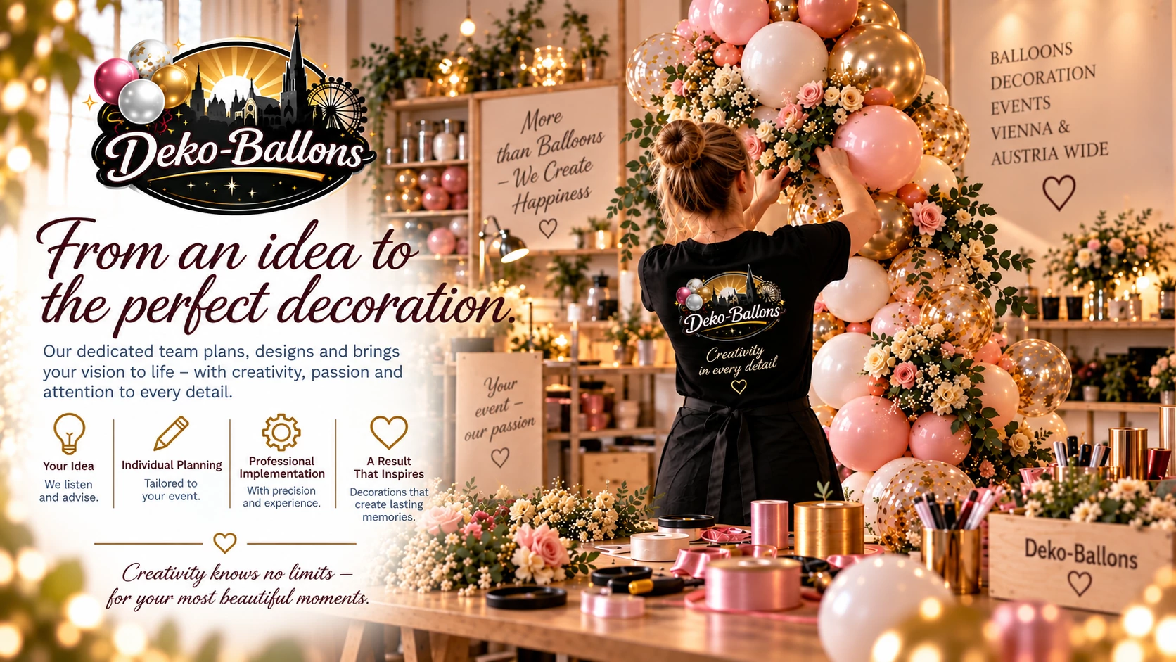 Deko-Ballons team creating a professional balloon decoration for an event in Vienna