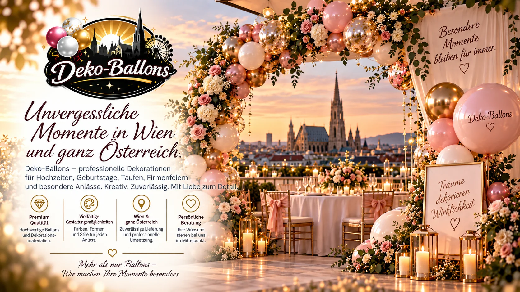 Elegante Ballondekoration für Hochzeiten, Geburtstage und besondere Feiern in Wien
