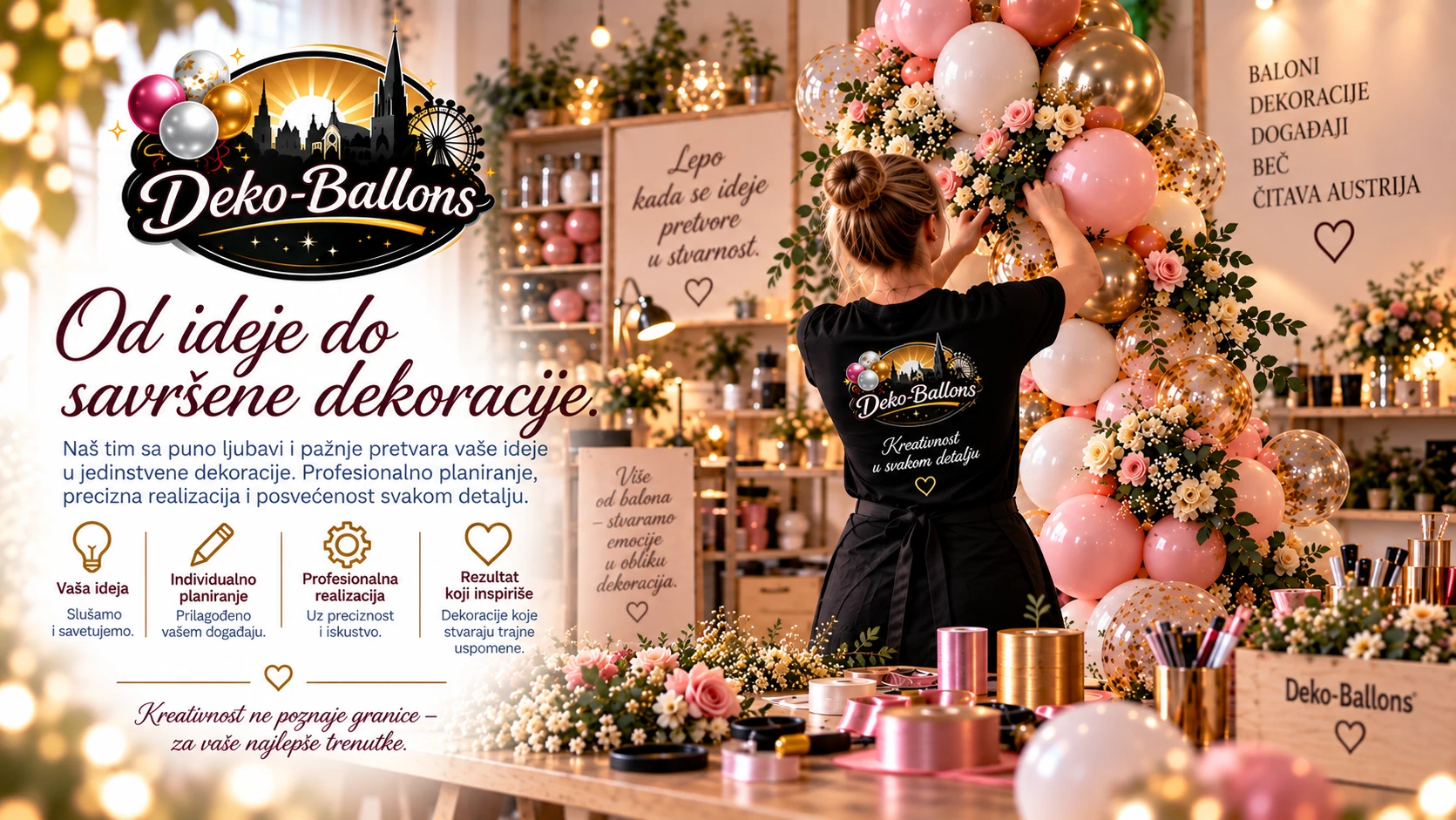 Deko-Ballons tim tokom pripreme kreativne dekoracije balonima u Beču