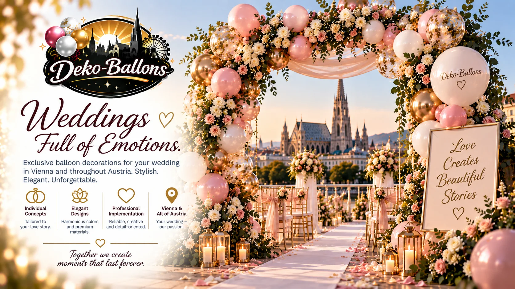Elegant balloon decoration for weddings, birthdays and special events in Vienna